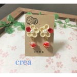 ゆらゆら唐草ビーズピアス（生成×あか）