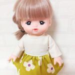  からし色 花柄 シンプルワンピース メルちゃん