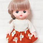 オレンジ 花柄 シンプルワンピース メルちゃん