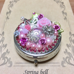 ミラー付サプリメントケース　babypink &  rose garden シルバー　レジン