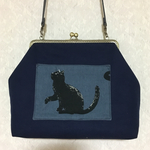 黒猫大型がま口ショルダーバッグ