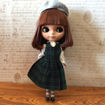 ブライス リカちゃん サイズ OF チェックJSKとブラウスセット 緑