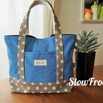 ちょっとおでかけ ミニトートbag  ブルーと水玉