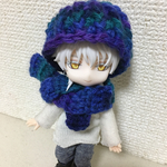 帽子とマフラーセット:青段染め