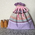 sale☆入園入学に…イチゴ チェック のボーダーパッチ風給食袋エプロン袋 巾着タイプ