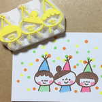 147 消しゴムはんこ　りんごの王様☆３人娘はんこ☆
