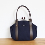 デイリーがま口バッグ：帆布（ネイビー）