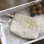 刺繍ポーチ  コレクション グレー&イエロー