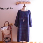再再販！RickRack ボートネックワンピース 起毛　ネイビーチェック　ML