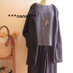 1点物！RickRack ボートネックブラウス起毛　ネイビー×オフホワイト　ボーダー　ML