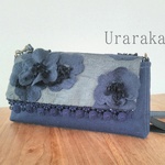 【花柄刺繍モチーフネイビーショルダーバッグ【2way】