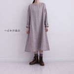 リネン100％ドロップショルダーワンピース　モーブピンク