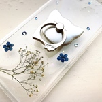iPhone7 iPhone8 ねことかすみ草 押し花iPhoneケース スマホケース