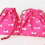りぼんのお弁当袋＆コップ袋☆ピンク