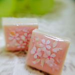 桜柄 スクエアストーンピアス ピンク