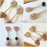 小花とビーズの春色イヤリング＊ピンクハート＊バイカラー