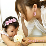 再＊おそろい♡フラワー＊ヘアバンド&ピアス イヤリング（パープル）＊親子ペア＊リンク