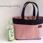 帆布 ミニトートバッグ こげ茶（チャコールブラウン）×サーモンピンクのランチバッグ