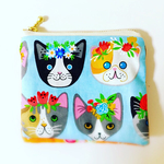 サマーセール！新作 花飾り猫とオレンジローズ ミニポーチ