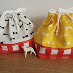 [sale]お弁当袋 (巾着) ☆ チェック×りぼん