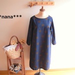 RickRack ボートネックワピース 綿麻　ネイビー水玉　ML