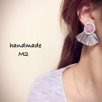 再販14♡天然石ロードナイト▷ピーモンタイトに変更&ビーズ刺繍のフリンジピアス♡グレー