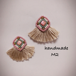 再販6♡チェコビーズ&ビーズ刺繍のフリンジピアス♡ベージュ