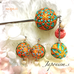 Japonism.s.5 蜜柑色手毬とパールのかんざし簪とピアスorイヤリングセット