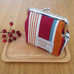 ストライプとデニムのレトロなしっかりがま口ポーチ