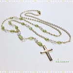 SALE♥宝石質ペリドットの✞ロザリオ風ネックレス