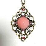 アンティークネックレス ミルキーピンク 金古美 レジン パール  送料無料 