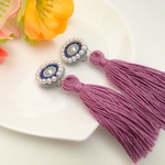 パール＆ビーズ刺繍タッセルイヤリング♡（パープル）