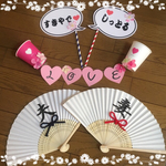 ウエディング＊結婚式＊フォトプロップス＊糸電話ガーランド＊扇子プロップスセット＊桜バージョン＊前撮りなどにおすすめです♪