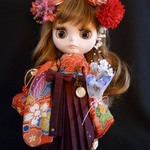 Blythe outfit ◆正絹◆着物◆紅型風振袖・袴セット◆ブライス◆