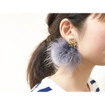マラボーファー＆ビーズのお花 イヤリング・ピアス