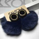 ビーズ刺繍  / サークル×bigラビットファー   ネイビー