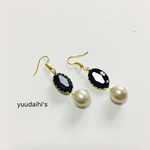 ブラックストーンとコットンパールのピアス