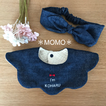▶︎◀︎I'm name オーダー名前刺繍入り花びらデニムスタイ&リボンヘアバンド