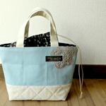 送料込*水色×ブラウンランチトート*普通size