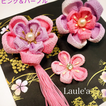②つまみ細工♡4点セット淡いカラーピンク＆パープル