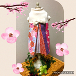 U／Shiho《Sサイズ》春爛漫 ピンク系和柄ワンピース犬服