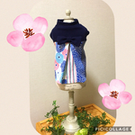U／Shiho《SSサイズ》春爛漫 ブルー系和柄ワンピース犬服