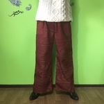 ワイドパンツ　de　着物　エンジ波柄