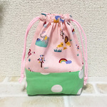 サファリなアニマル♪コップ袋♪ピンクベージュ＋ドット