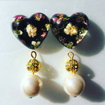 押し花レジンぷっくりハートビーズ イヤリングorピアス
