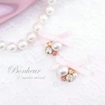 桜色♡選べる‼誕生石カラー♡レディで可愛い♡サテンリボンのピアス・イヤリング(ベビーピンクリボン×オーロラ)