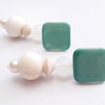square[turquoise green]×wood　ピアス