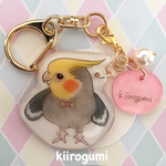 オカメインコの春色キーホルダー（コーラルピンク）