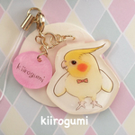 オカメインコの春色ストラップ（ルチノー×コーラルピンク）