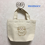 茶色の猫ちゃんキャンバストート（S白）ランチバック